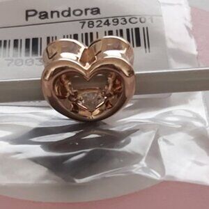 Pandora *Retired* 14K Rose Gold-Plated Radiant Heart & Floating Stone 782493C01